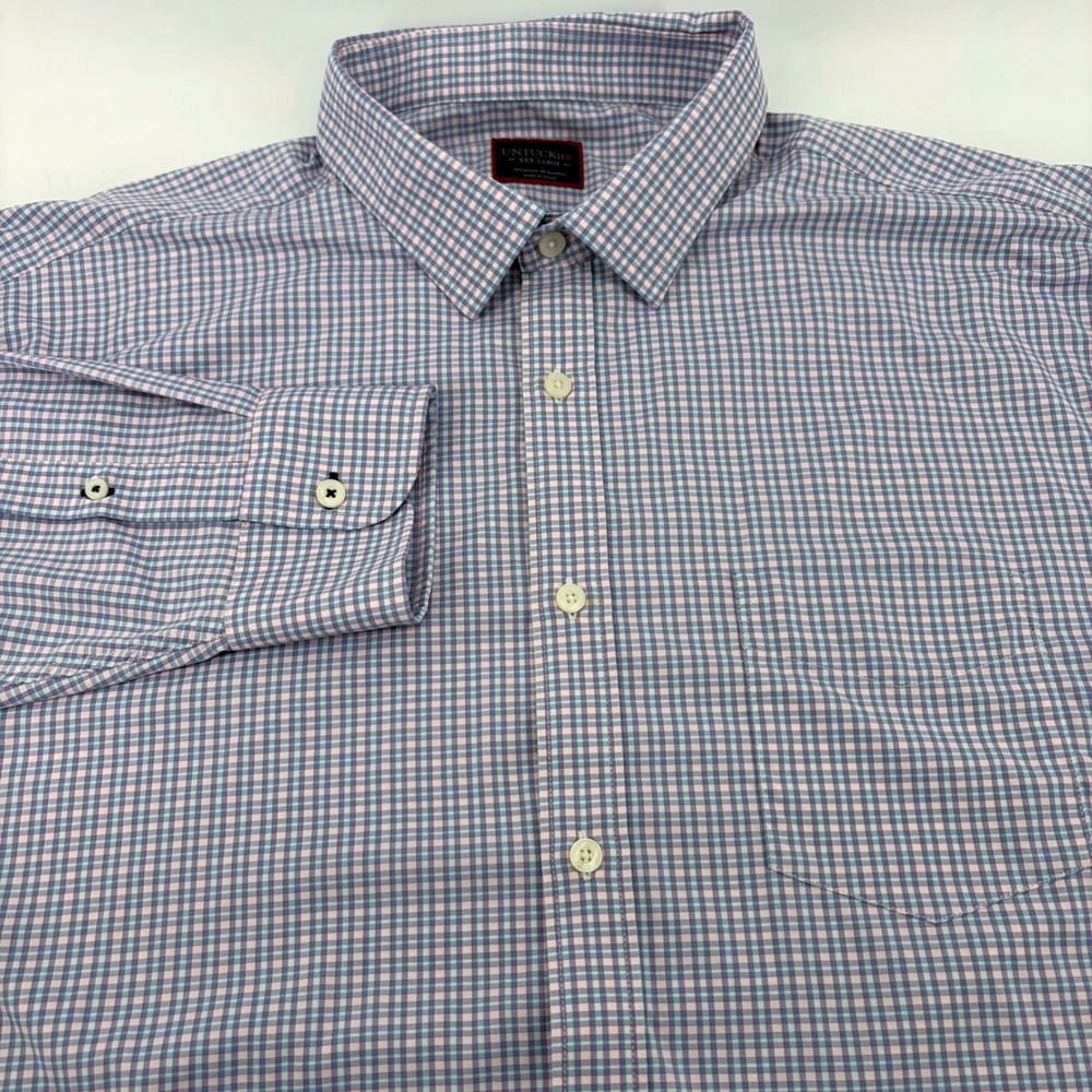 UNTUCKit Dalton Mens XXXL Blue Pink Check Performance Long Sleeve Shirt